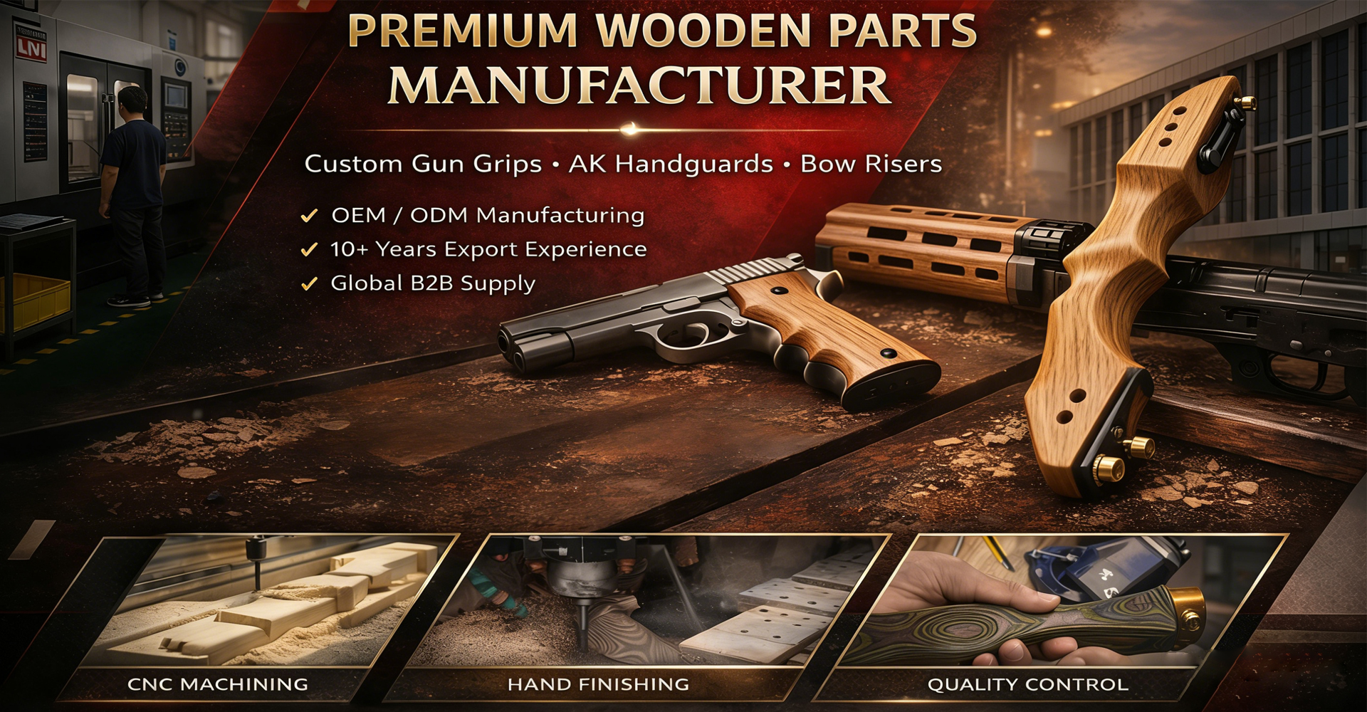wood gun grips manufacturer
custom revolver grips
1911 wood grips factory
AK wood handguard manufacturer
bow riser manufacturer