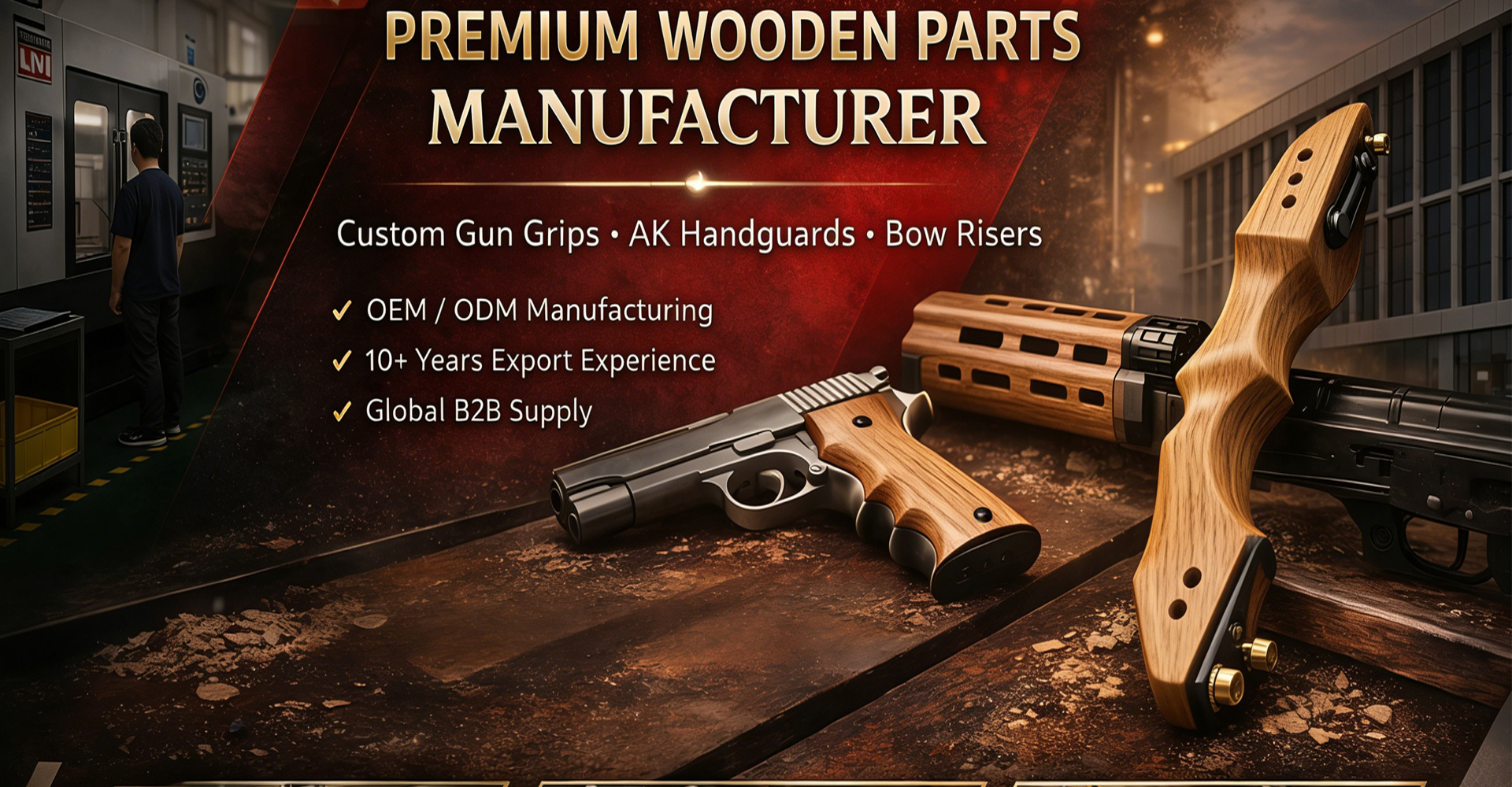 wood gun grips manufacturer
custom revolver grips
1911 wood grips factory
AK wood handguard manufacturer
bow riser manufacturer